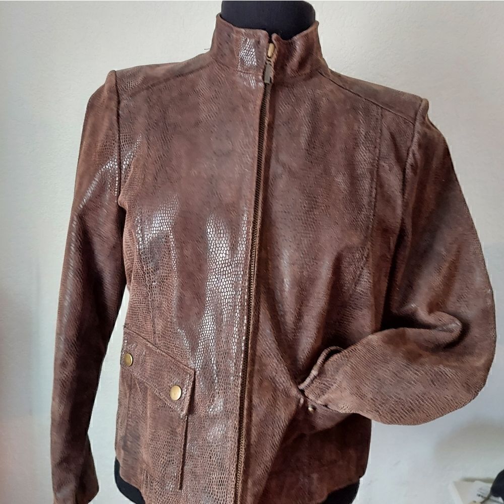 Alfani ladies ladies size medium petite genuine leather snakeskin jacket